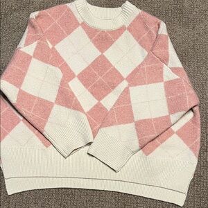 Sincerely Jules Pink & Cream Argyle Crewneck Sweater